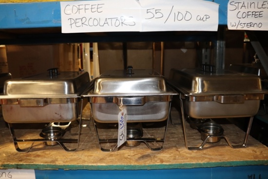 Times 3 - Stainless chafing units with black handled lid - with fuel contai