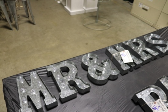 10" Tall galvanized lighted letters "Mr & Mrs"