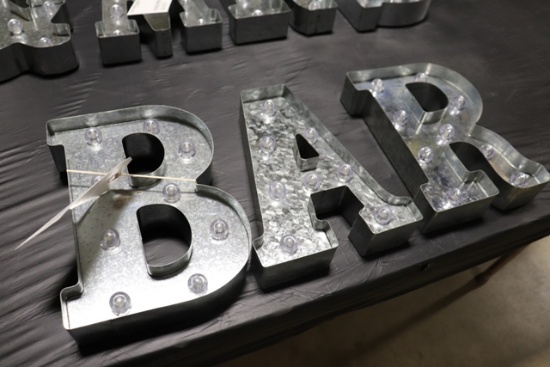10" Tall galvanized lighted letters "BAR"