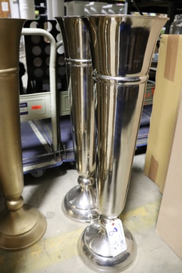 Times 2 - 34" tall chrome painted vases