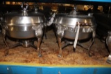Times 3 - Ornate wood handled stainless round chafing units - no fuel conta