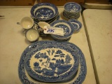 All to go  Blue and White Cups, Saucers and Platters