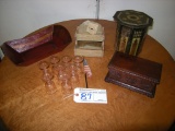 All to go  Old Match holder, wood box, tin