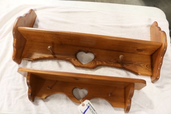 24" + 30" Wood heart decorative wall shelves