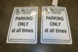 2 Butcher block parking only signs