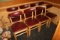 Times 8 - Maple dining chairs with burgundy back & seats - AS IS - no brass