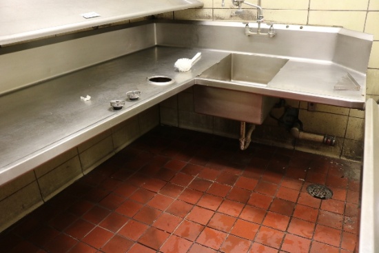 76" x 91" L shaped left side soil table with pre rinse
