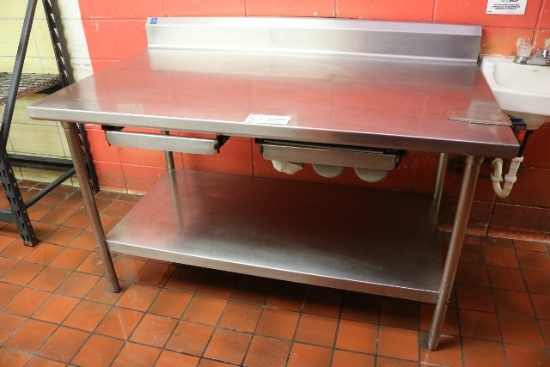 36" x 60" stainless table with stainless undershelf & 6" back splash