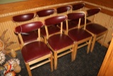 Times 8 - Maple dining chairs with burgundy back & seats - AS IS - no brass