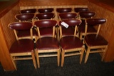 Times 12 - Maple dining chairs with burgundy back & seats - AS IS - no bras