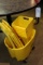 Mop bucket with 3 caution signs - no mop