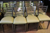 Times 12 - Polished metal ladder back dining chairs with olive green vinyl