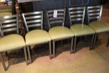 Times 5 - Polished metal ladder back dining chairs with olive green vinyl s