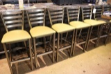 Times 8 - Polished metal ladder back bar chairs with olive green vinyl seat