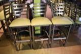 Times 3 - Polished metal ladder back bar chairs with olive green vinyl seat