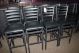 Times 8 - Black metal ladder back bar chairs w/ black vinyl seats