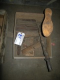 wood crate w/wood planes and nail puller /shoe mandrel