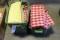 Pair to go - 2 totes of red & yellow checkered table linens