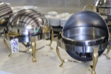 Times 2 - Vollrath 6 quart round stainless rolltop chaffing units with gold