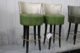Times 2 - Pavar Inc. Swivel bar stools with silver back and green vinyl sea