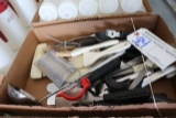 Box of ladles, pizza cutter & small wares
