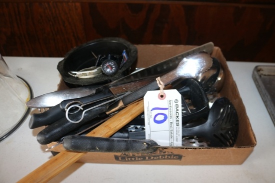 All to go - Box flat of kitchen utensils - knives, ladles, & serving spoons