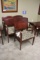 Times 5 - Cherry finish, plaid patterned captains chairs