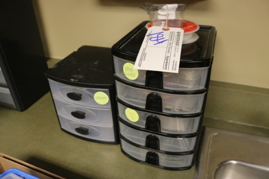 Plastic bin of string & more