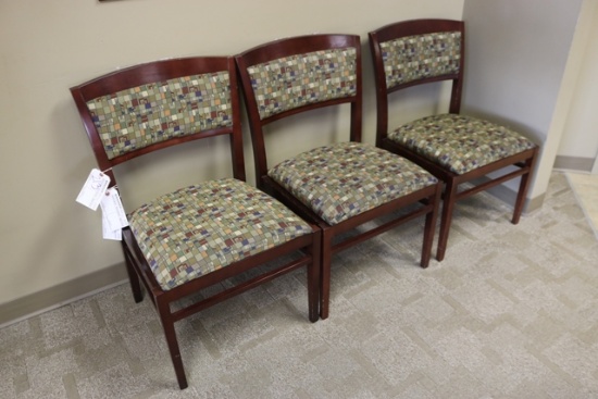 Times 3 - Cherry finish plaid patterned tweed chairs