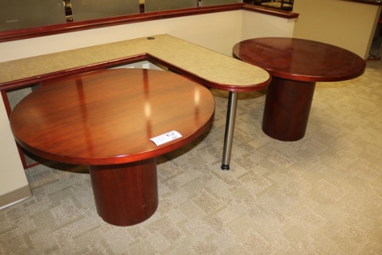 Times 2 - 42" round cherry finish heavy duty tables