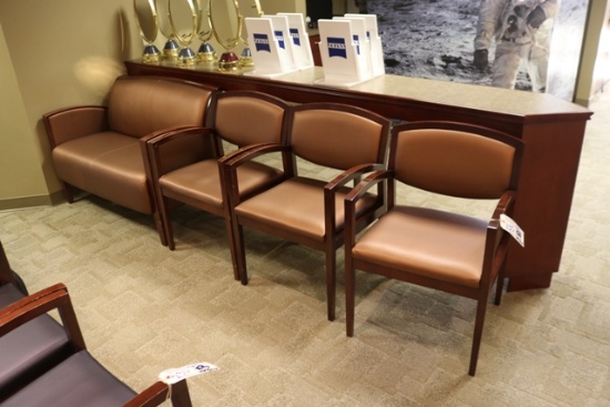 Set of 4 - 3) cherry finish, bronze vinyl captains chairs & 1) cherry finis