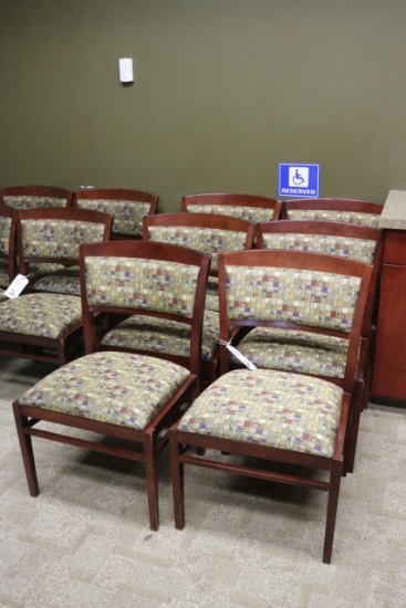 Times 6 - Cherry finish, plaid patterned mates chairs