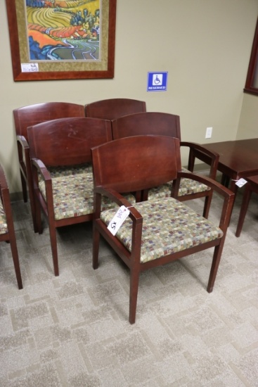 Times 5 - Cherry finish, plaid patterned captains chairs