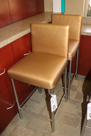 Times 2 - Brayton gold vinyl stainless framed bar chairs