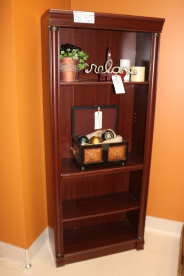 30" wide x 71" tall x 12" deep cherry finish book case