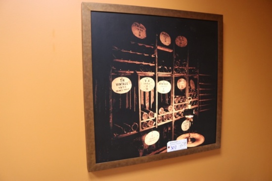 33" x 33" metal framed wine cellar print