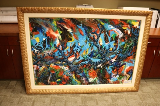 Charles Carson "Caroonisme" Acrylic Sur Toile 40" x 60" Jardin Floral eau P