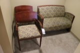 Set of 3 - 2) cherry finish, plaid patterned captains chairs & 1) 48