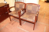 Times 2 - Cherry finish plaid tweed captains chairs