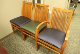 Times 3 - Maple finish chairs - (2) blue & (1) green padded