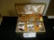 Costume Jewelry box with Contents, broaches, clip on earrings, necklaces