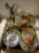 All to go - 2 boxes of hand painted water pitchers and bird plates