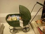 Wicker Doll Buggy and Doll