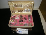 Costume Jewelry box with Contents, clip on earrings