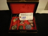 Costume Jewelry box with Contents, broaches