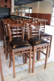 Times 10 - walnut stained slat back bar chairs with black padded seats - se