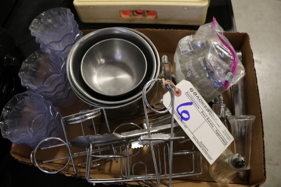 Box of mixing bowls, custard dishes, salt & pepper