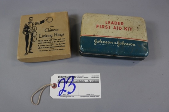 Chinese linking rings & Johnson & Johnson metal first aid can
