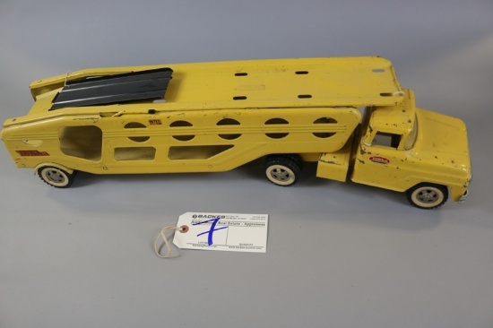 28" Yellow Tonka truck w/ car haul trailer