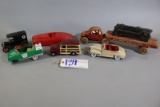 Box with wood, plastic & metal cars, 1 bank